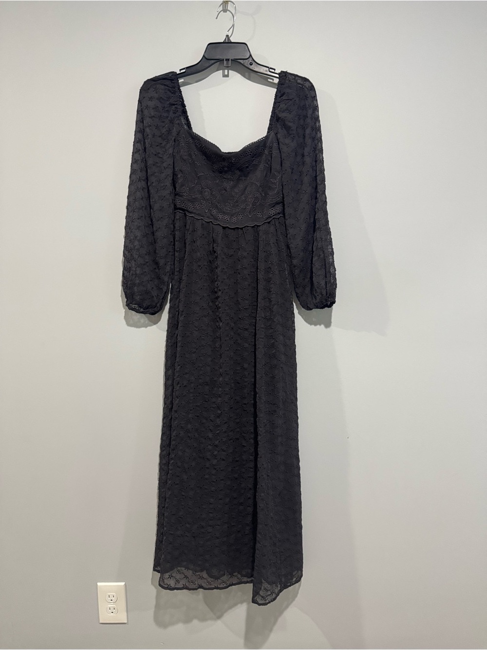 NWT Free People Black Long Sleeve Maxi Dress with Square Neckline S